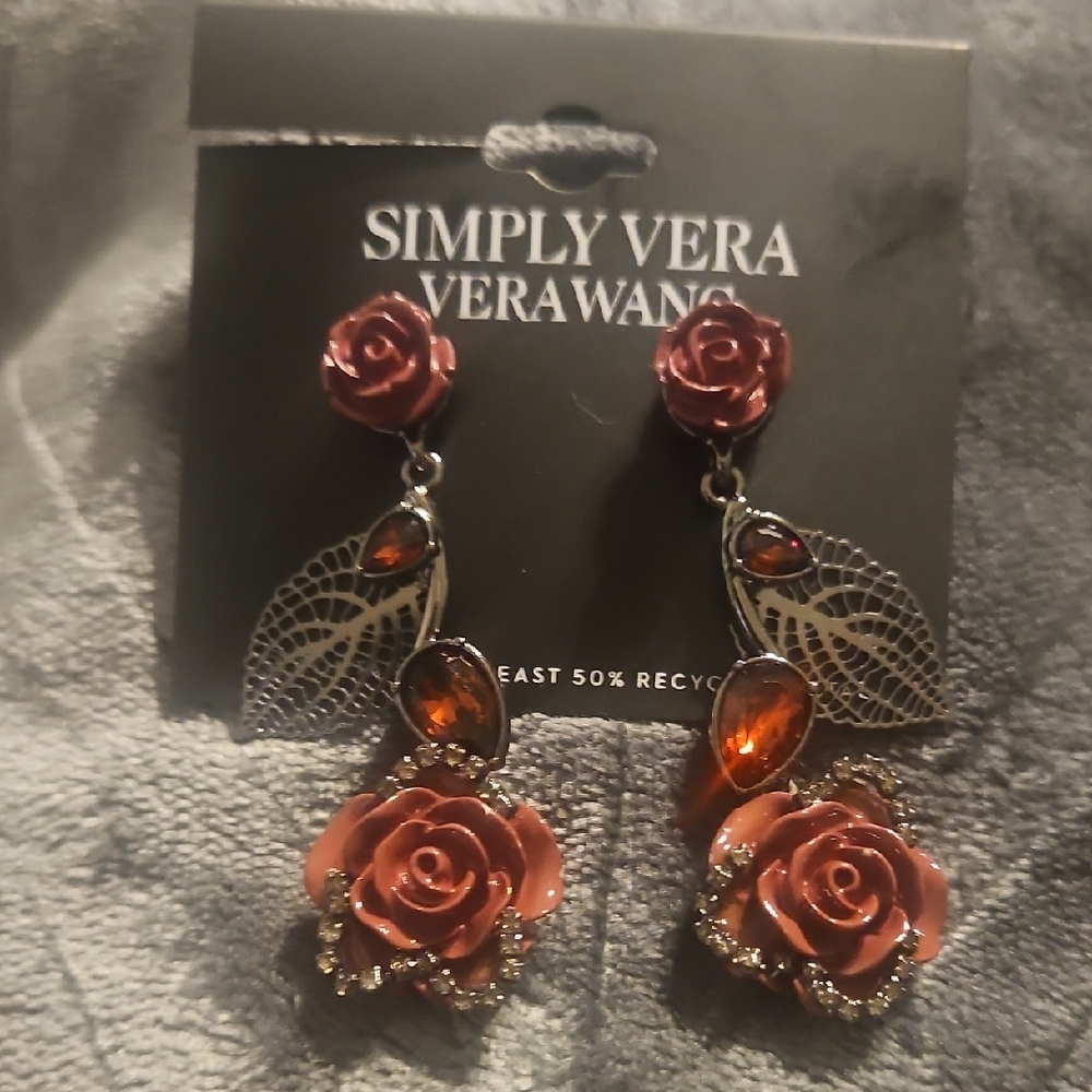 Simply Vera Vera Wang Copper Rose Drop Earrings with Amber Accents